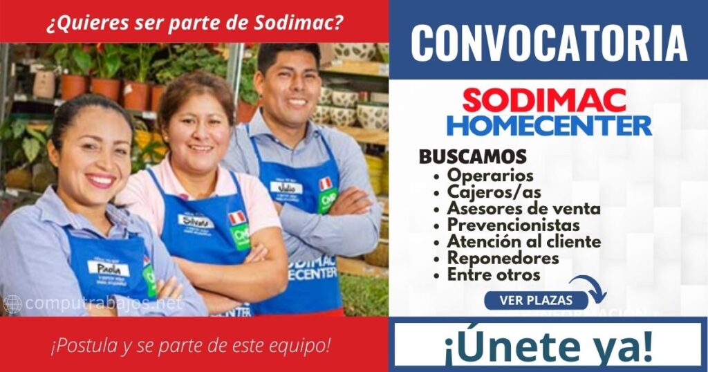 SODIMAC: Diferentes vacantes esperan por ti